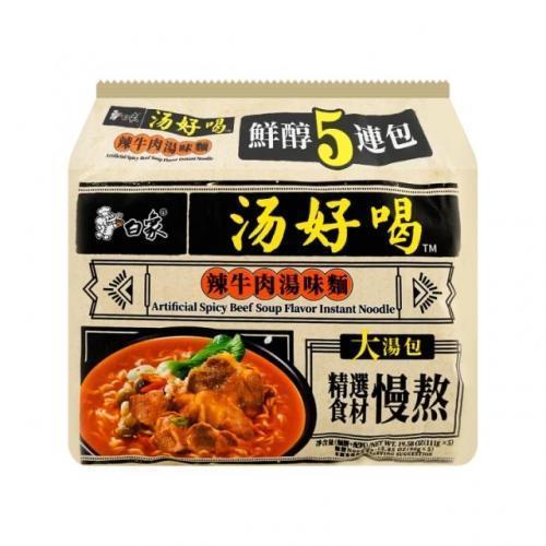 白象汤好喝-辣牛肉味汤面5连包